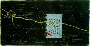 «Γραφή 1» ξυλογραφία και λινόλεουμ, 2003, 22x42