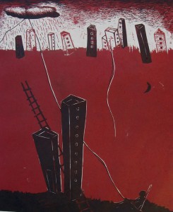 «Εικόνα περιπλάνησης 5» ξυλογραφία, 2005, 53x47