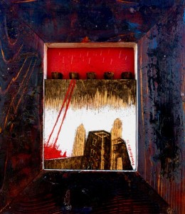 «Βροχή στο κόκκινο», χάραγμα και ακρυλικά σε ξύλο», 2010, 31x26