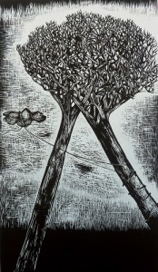 «Εναγκαλισμός 2» ξυλογραφία, 2012, 90x50